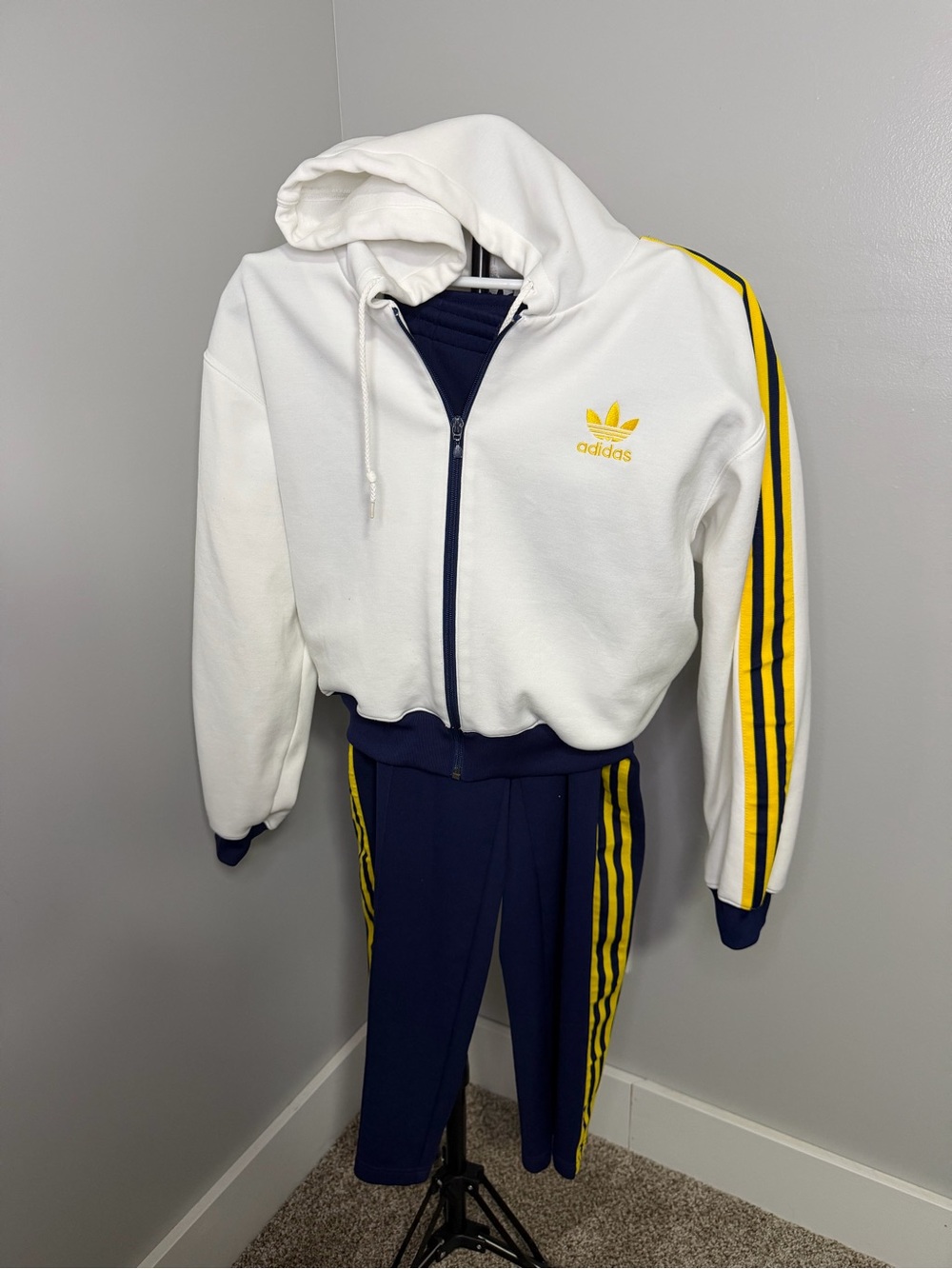 adidas White, Navy & Yellow Full-Zip Hoodie Jacket